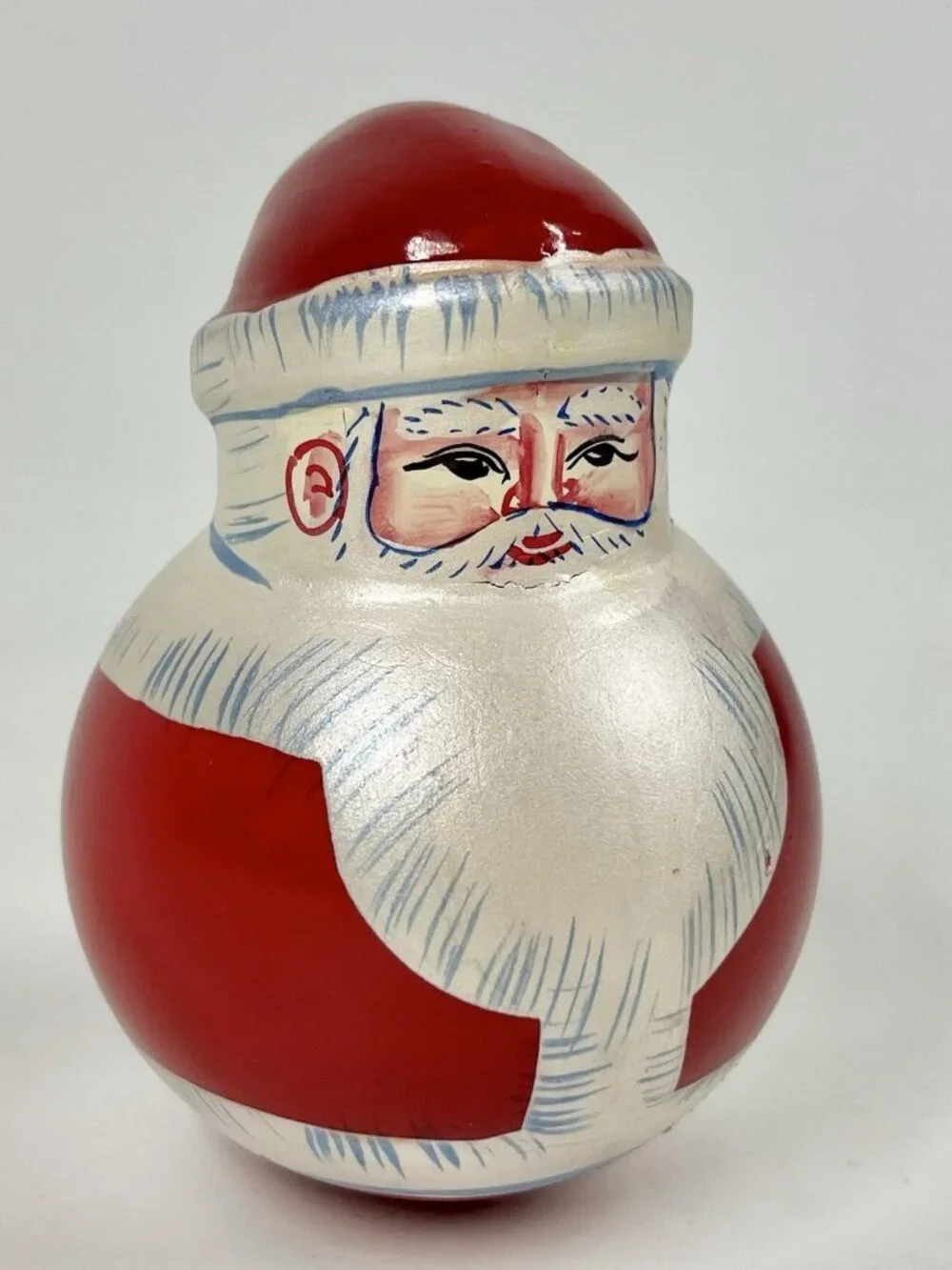 Vtg Roly Poly SANTA Figure Bell Chime Ringing Christmas Painted Folk Art Metal